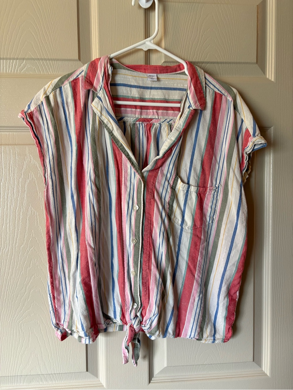 Old Navy Striped Tie-Hem Button Front Top